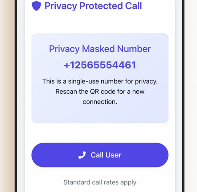 VisiRing privacy masking — the finder sees a masked number, not your real one